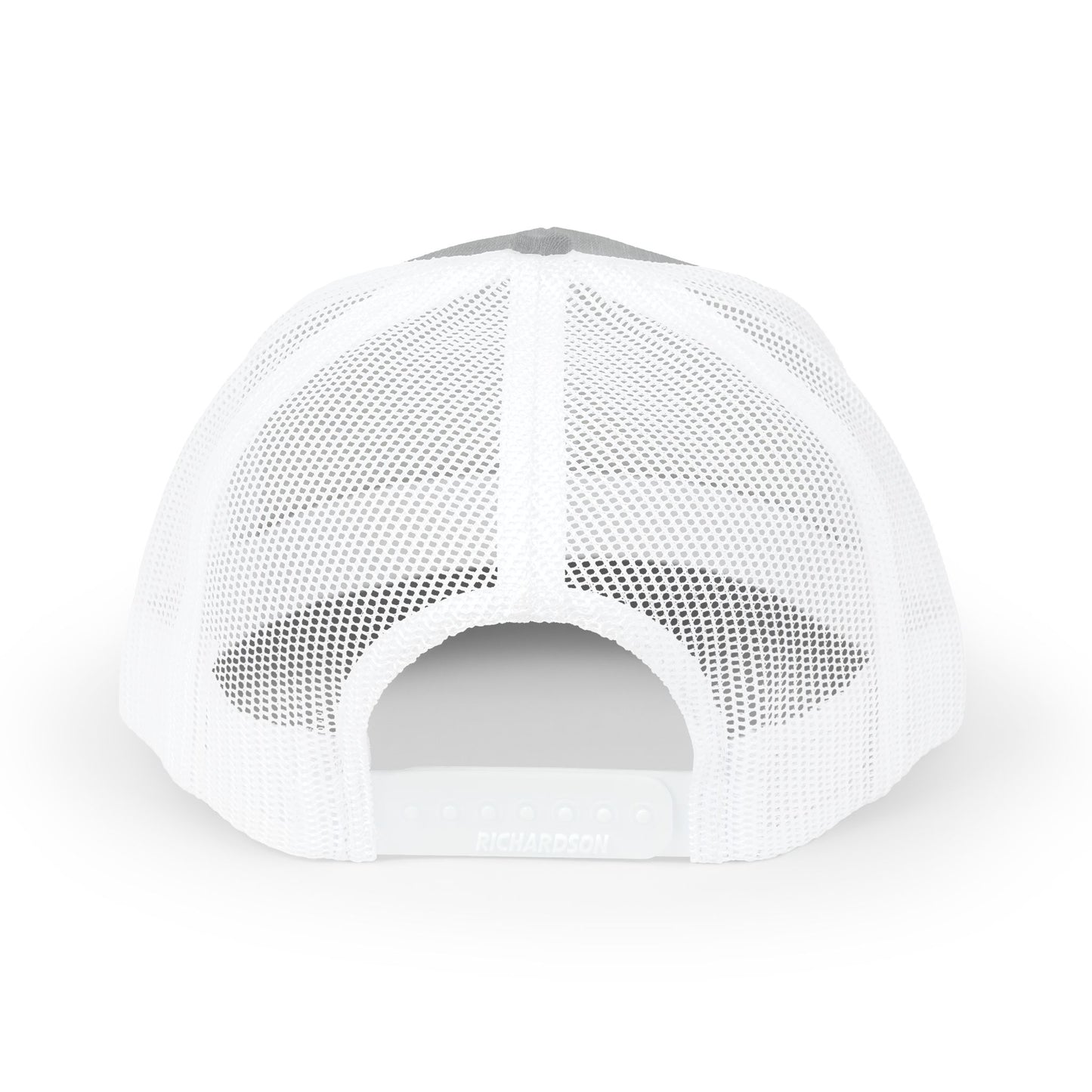 White trucker hat with mesh back and open front view, no visible embroidery