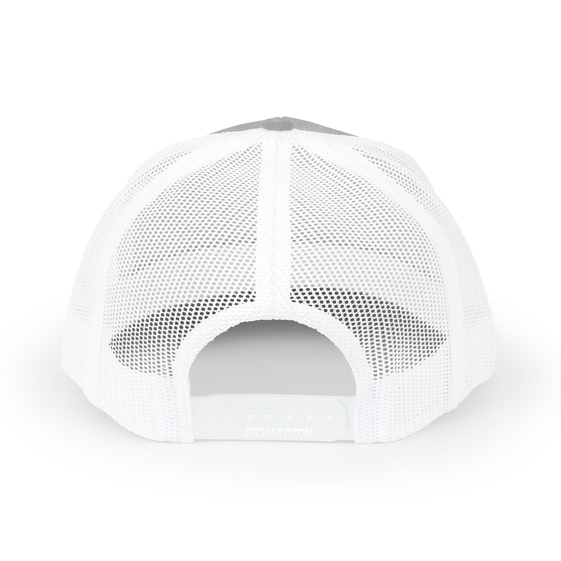 White trucker hat with mesh back and open front view, no visible embroidery
